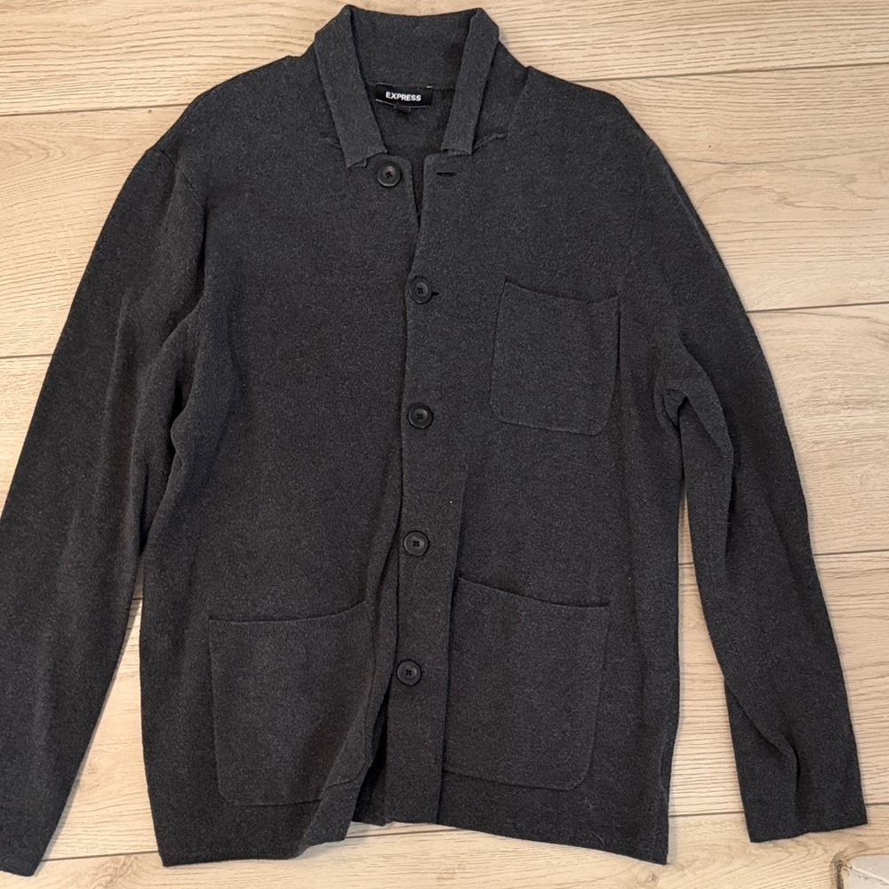Express Men's Charcoal Gray Button-Front Cardigan